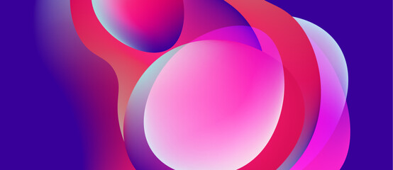 Abstract vibrant circles overlap, creating dynamic pink, purple gradients. Smooth transitions suggest fluidity, modern design aesthetic.