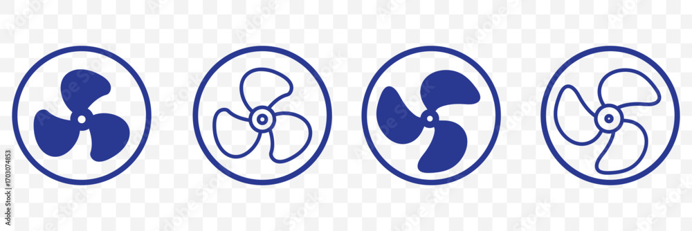 Poster fan propeller icon, vector set. silhouette of computer cooling device. electrical temperature equipm