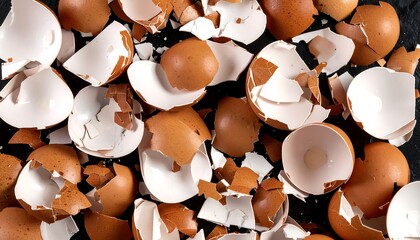 Broken eggshells on dark surface