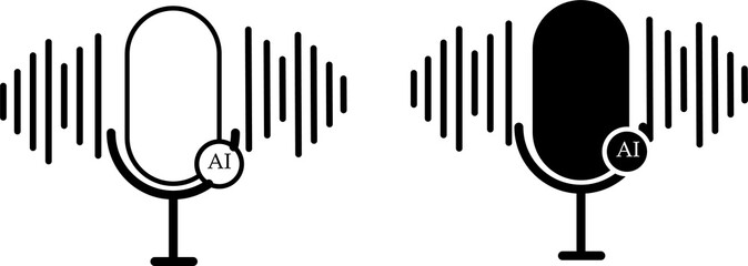 Microphone With Sound Waves & Ai Abbreviation PNG Isolated on Transparent Background 