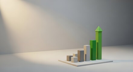 Ascending green bar graph signifying growth and progress, illuminated by a spotlight.