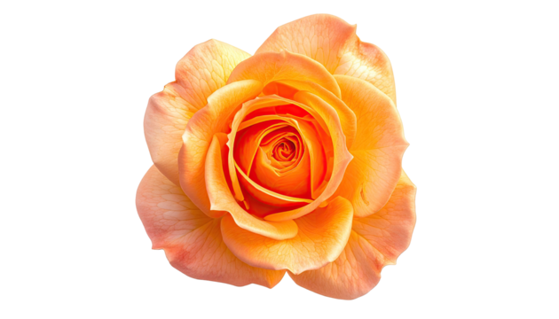 Close-up of a single, vibrant, peach-orange rose.  Soft, rounded petals encircle a delicate, inner core.  High-contrast image against a black background