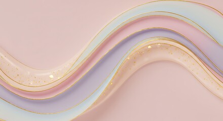Abstract Wavy Pastel Lines with Gold Accents on Soft Pink Background