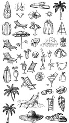 Obraz premium Hand-drawn beach vacation items