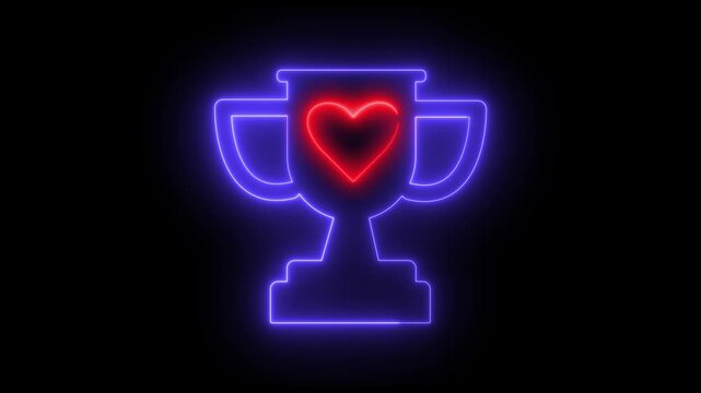 Neon light effect animation of a trophy icon with a heart