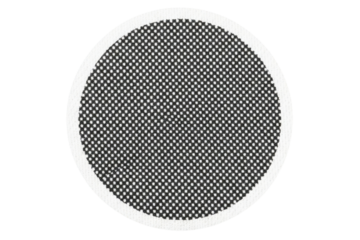 Round woven mesh filter disc with a black and white pattern isolated on a transparent background