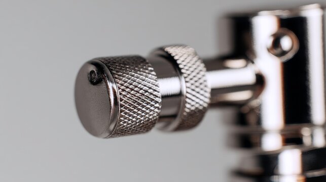 Close Up of Metal Microscope Adjustment Knob with Textured Surface in Laboratory Setting