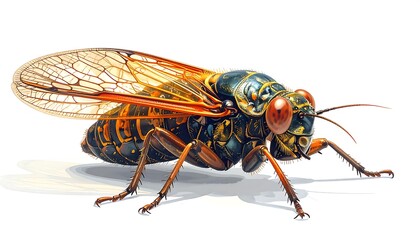 Detailed illustration of a cicada, vibrant colors and intricate design