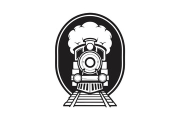 Vintage Train Engine with Tracks in Black Circle and White Background © Sonda