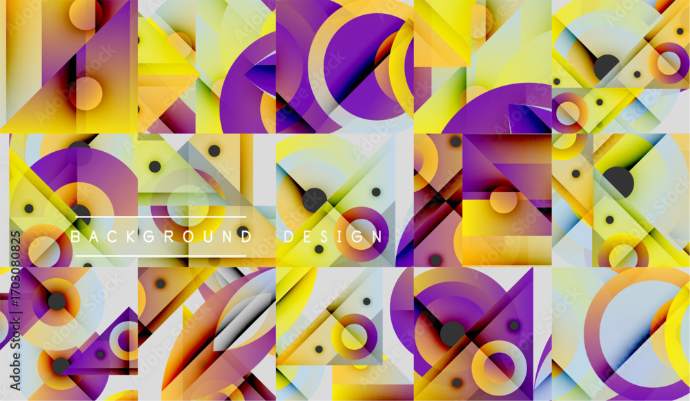 Poster Abstract geometric pattern. Vibrant colors blend, creating dynamic visual texture. Shapes overlap, forming modern design elements.
