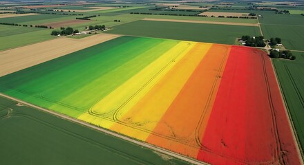Futuristic farming concept showing a field with a colorful data spectrum, an aerial perspective on smart agriculture and crop analysis
