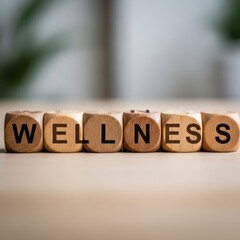 Obraz premium Conceptual wooden dice representing wellbeing and harmonious lifestyle