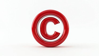 3D render of classic red copyright symbol, representing intellectual property rights, legal protection. Iconic symbol signifies ownership of creative works, including digital content, media, online