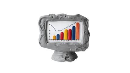 Clay computer screen showing a bar graph isolated on transparent background