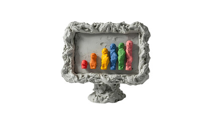 Colorful clay figures arranged as a bar graph isolated on transparent background