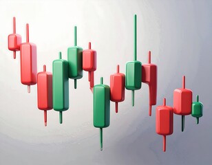 3D financial chart, red and green