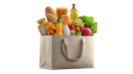 groceries in a bag isolated on transparent white background