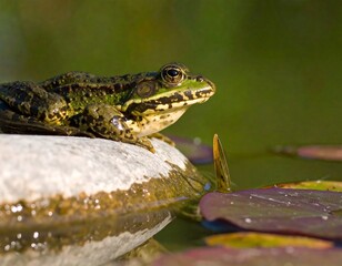 Fototapeta premium Close-up of a frog on a stone by water