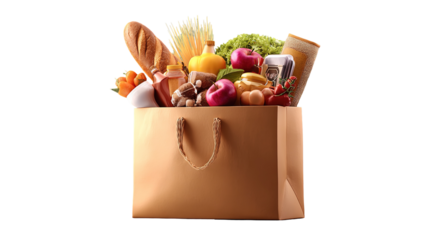 groceries in a bag isolated on transparent white background