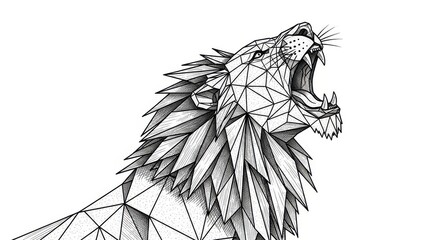 Geometric lion roaring illustration, powerful design on white backdrop