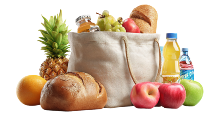 groceries in a bag isolated on transparent white background