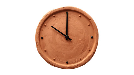 Clay clock showing ten oclock isolated on transparent background, time concept