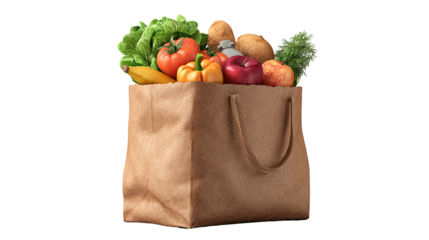 groceries in a bag isolated on transparent white background