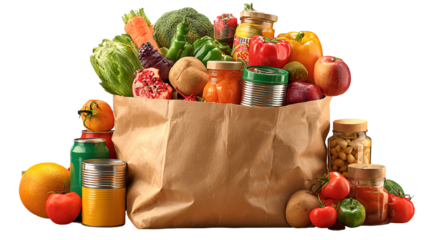 groceries in a bag isolated on transparent white background