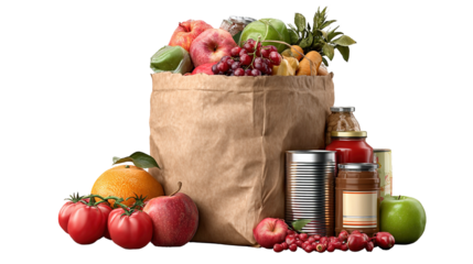 groceries in a bag isolated on transparent white background