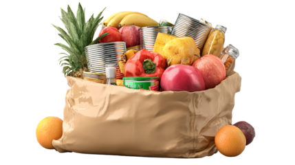 groceries in a bag isolated on transparent white background