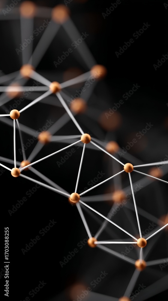 Poster interconnected orange spheres, a visual representation of network connectivity and data flow.