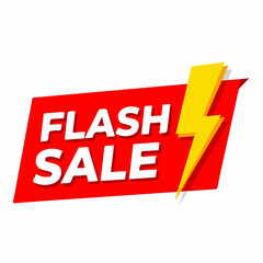 Fototapeta premium A red banner announces a flash sale with a yellow lightning bolt, conveying urgency and excitement.