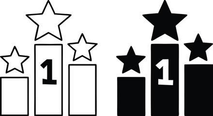 Ranking Icons. Black and White Vector Illustration. First Place In Competition. Importance or Popularity Assessment. Reward Concept

