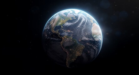 Fototapeta premium Global Network Connections, Planet Earth at Night, Illuminated Cities, Digital World, Space View, Satellite Image, Technology Background