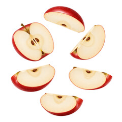 Sliced red apple arranged in a circular pattern, showcasing the fruit's interior. Isolated on a Transparent Background, PNG, Cutout