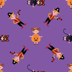 Seamless Pattern of Children in Halloween Costumes