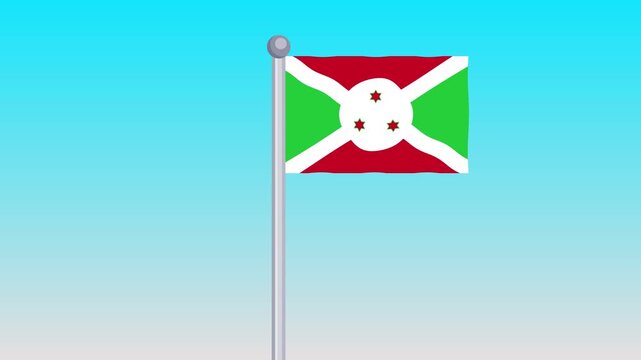 Burundi Flag Waving in the Wind On Blue Sky Background