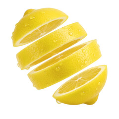 Sliced lemon with water droplets, arranged in a floating stack Isolated on a Transparent Background, PNG, Cutout