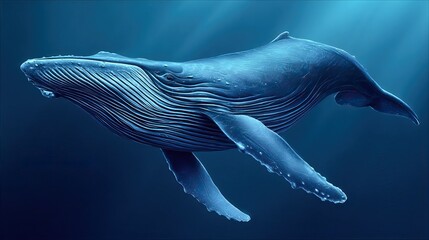 Majestic Humpback Whale Swimming Gracefully in the Deep Blue Ocean Waters