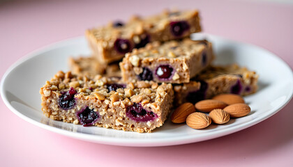 Fototapeta premium Delicious Granola Bars with Berries and Almonds 