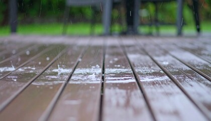 Rain on a wooden deck