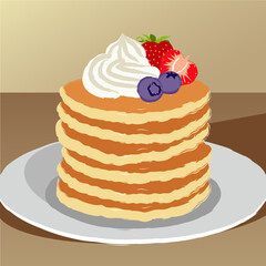 pancakes with cream and berries