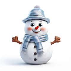 an AI Image Generator, Smiling Cartoon Snowman in Winter Scene