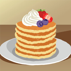 pancakes with cream and berries