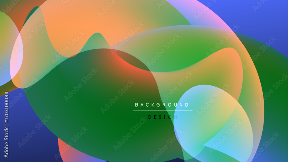Poster abstract fluid shapes blend, creating vibrant color gradients. dark background emphasizes flowing fo