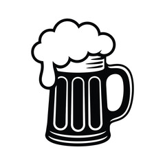 Black and white silhouette of a frothy beer mug foam drink