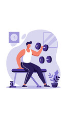 Obraz premium Man Lifting Weights at Home Fitness Motivation and Home Workout Illustration