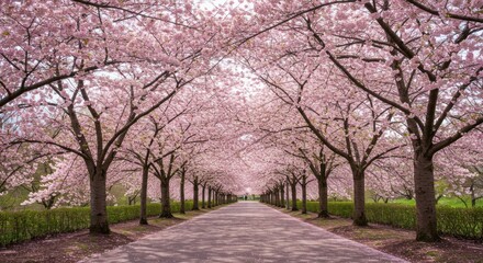 Pink Cherry Blossom Trees Tunnel Pathway Spring Nature