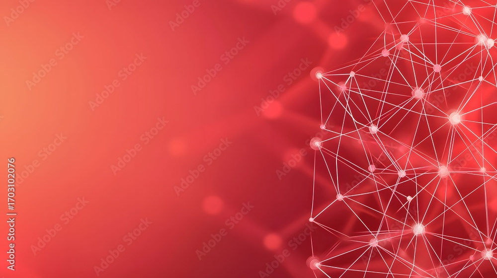 Poster a red gradient background featuring a white network of connected nodes and lines forming a digital-s