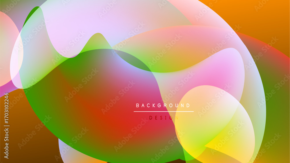 Poster abstract colorful shapes overlap, creating vibrant gradients. background is black, design feels mode
